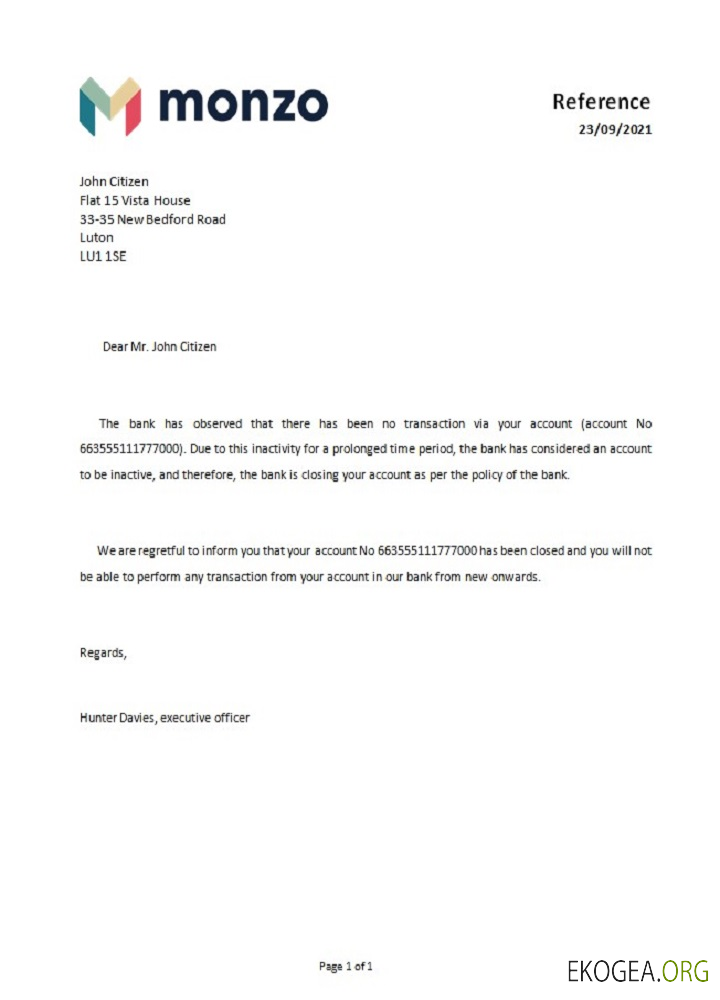 Royaume , Uni , Référence Monzo bank , closure